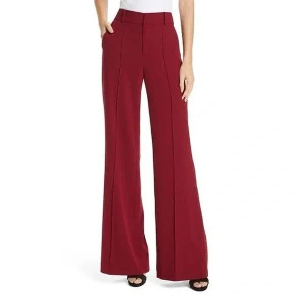 NWT Alice + Olivia Dylan Size 10 High Waisted Wide Leg Trousers Wine Red Bordeau - Picture 10 of 14